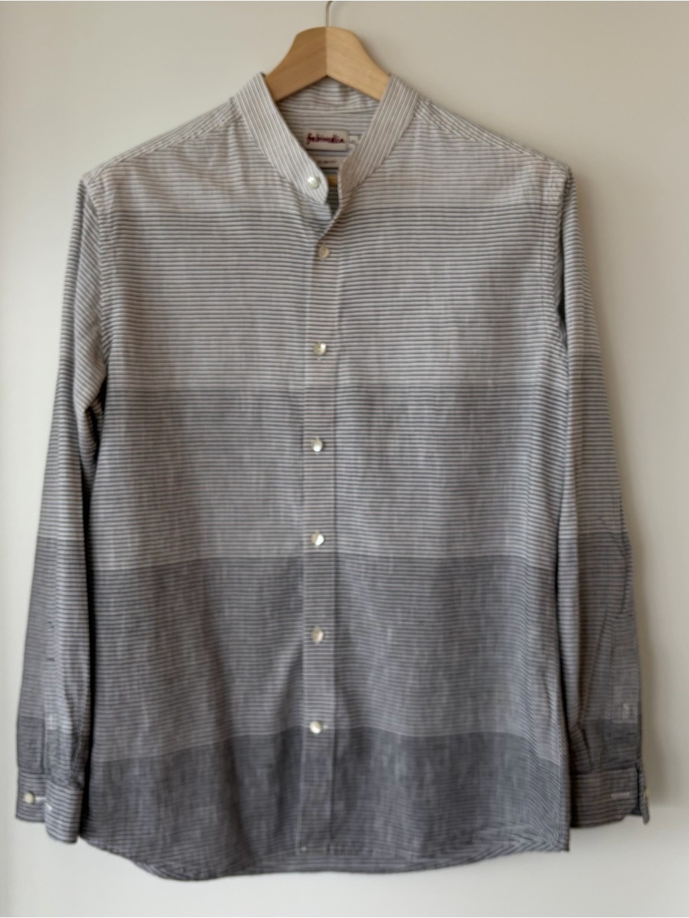 Fabindia Ombre Stripe Band-Collar Shirt - Gray